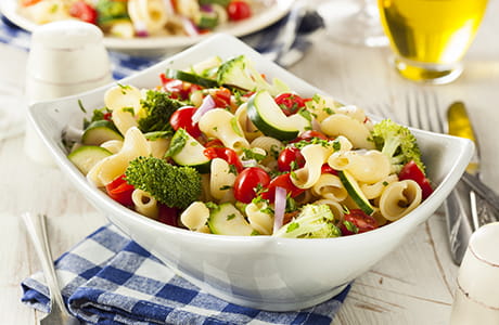 Tangy crisp vegetable and pasta salad