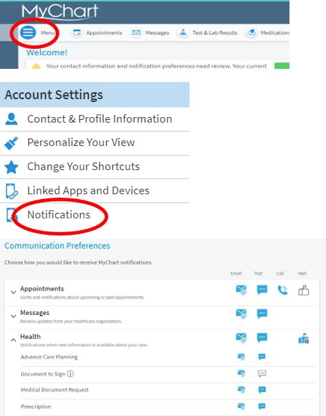 MyChart steps screenshot