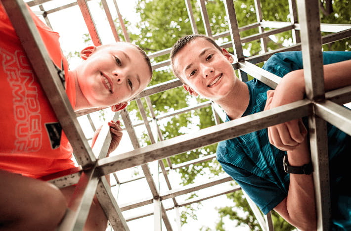 Children playing on a jungle gym
