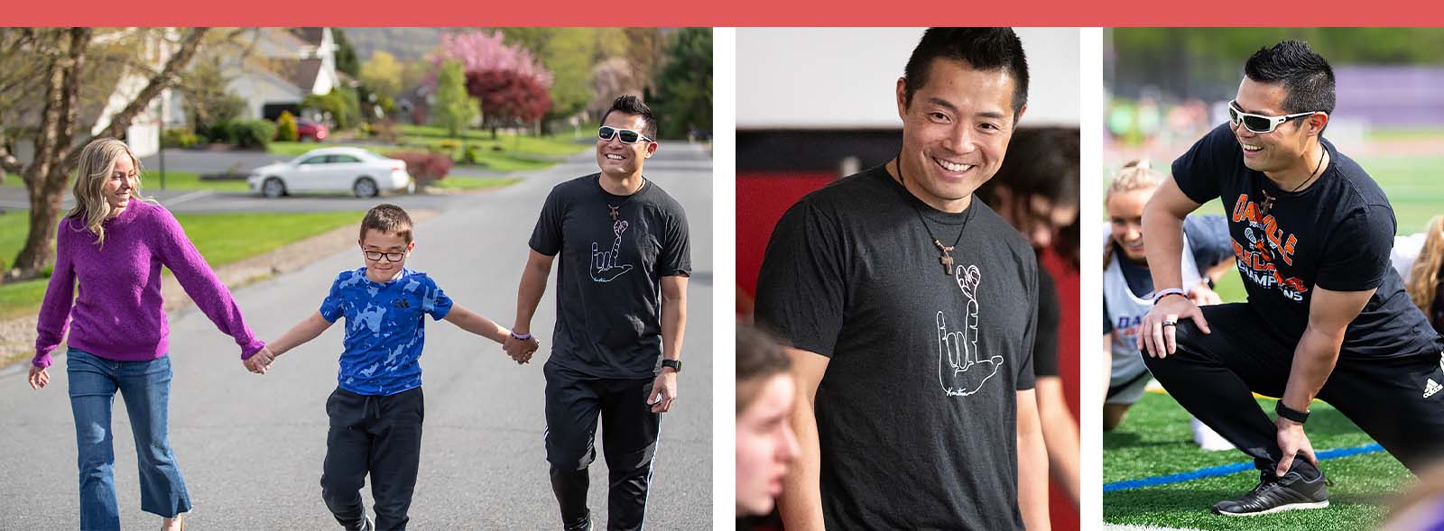 A collage of various activities featuring patient, Hide Horikoshi.